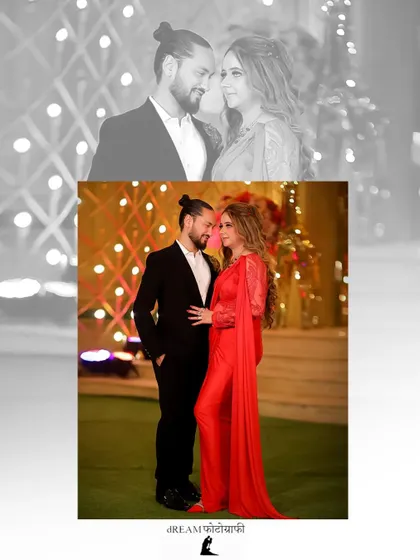 A stylish black and white and color collage of Nisha and Sumit, capturing their chemistry.