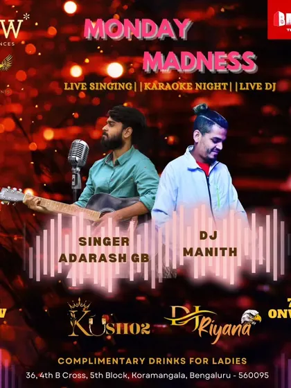 The poster for "Monday Madness" at Raw Experiences, a unique event combining live singing, karaoke, and a live DJ set from me and others.