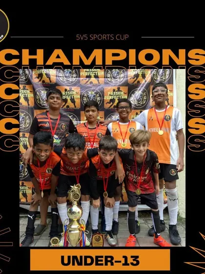 Our U13 team celebrating their championship win at the 5v5 Sports Cup.