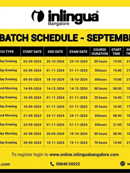 Explore our September 2024 schedule for online language courses. This comprehensive table shows the start dates, timings, and fees for our German, French, and Spanish programs, including options for kids, weekend mornings, and weekday evenings.