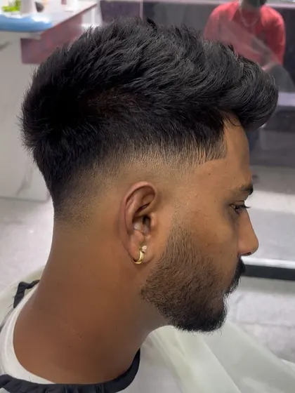 A close-up of the textured top and the faded sides.
