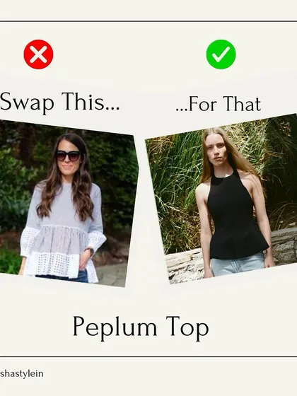 Swap your frilly, overly detailed peplum top for a sleek, structured halter-neck peplum. The cleaner lines create a more modern and sophisticated silhouette.