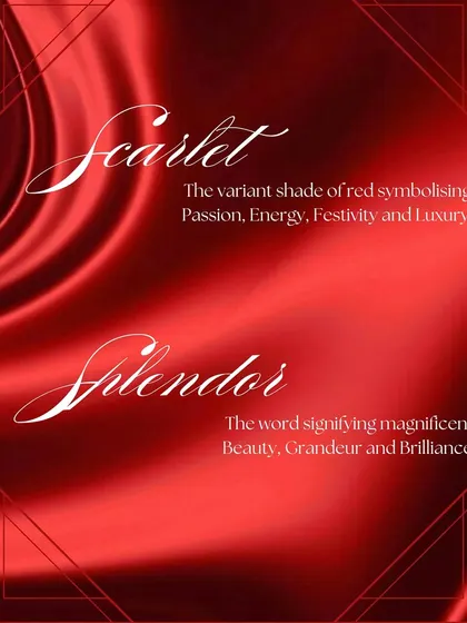 The concept board for 'Scarlet Splendor', defining the theme's focus on passion, energy, luxury, and grandeur.