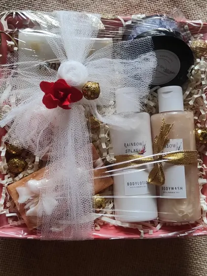 The wrapped version of the "for him" gift hamper, showing how I package my products with care and attention to detail.