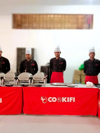 Another view of our smart and professional setup for the JSP Motorrad showroom opening, ensuring the catering matches the prestige of the event.