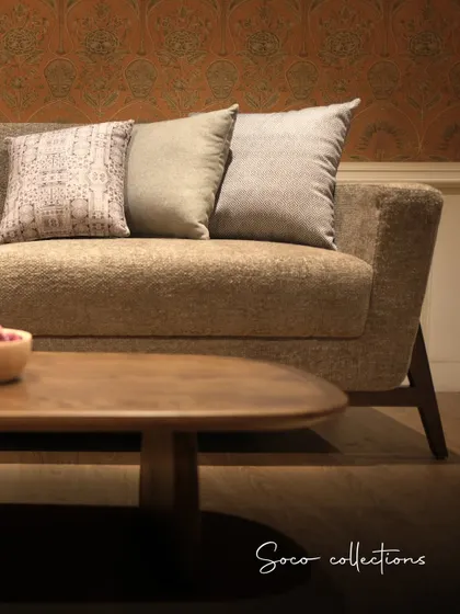 The Soco sofa in beige, demonstrating its versatility and ability to blend seamlessly with various decor styles.