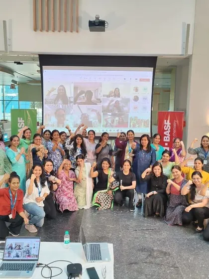 Our instructor Dipika Vaz leading a hybrid self-defense workshop for a German chemical MNC in Navi Mumbai, with some participants joining virtually. We adapt our training to meet the needs of modern workplaces.
