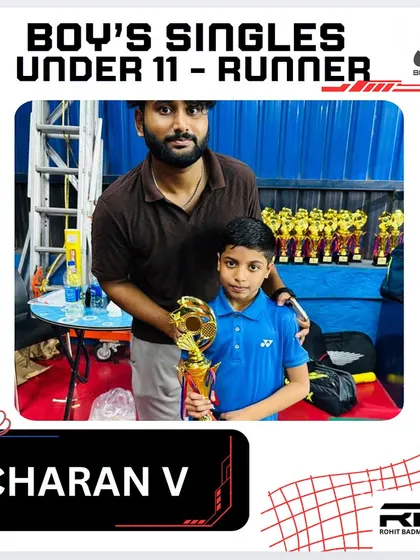 Another trophy for the academy. Charan V with his runner-up trophy for the Boy's Singles Under 11 category. Every tournament is a valuable learning experience.