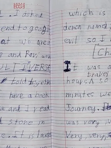 A page showing the plot developing in Vishvesh's story. Reading widely gives children the vocabulary and narrative tools to build their own complex stories.