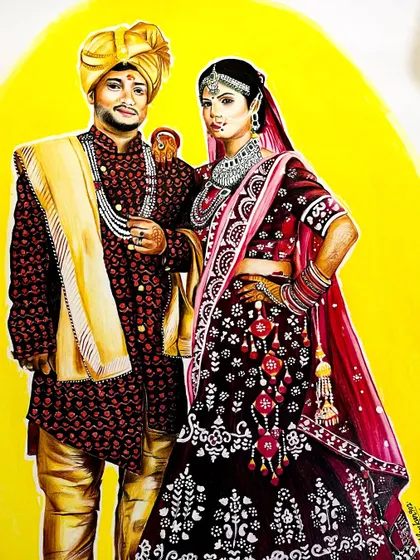 Another view of the finished wedding portrait. This piece is a testament to how a photograph can be transformed into a vibrant, lasting piece of art.