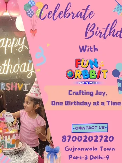 Crafting joy, one birthday at a time. This promotional image shows a happy cake-cutting moment and encourages you to contact us to plan your celebration.