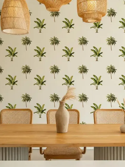 This dining area is made more inviting with our Banana and Palm Tree wall stickers. The design creates a relaxed and casual atmosphere perfect for meals with family and friends.