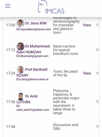 My scheduled talk at IMCAS on using neurotoxin for the platysma, trapezius, and pectoralis major, part of a session on advanced toxin applications.