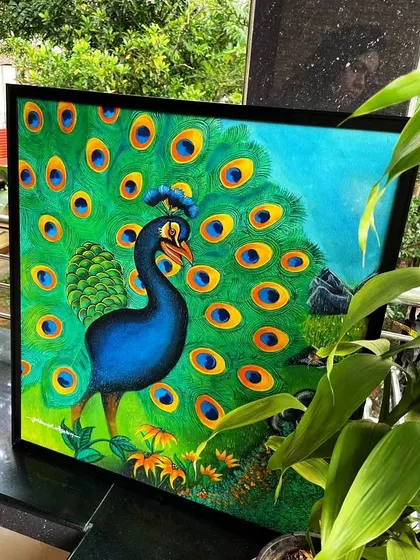 The vibrant beauty of nature is a huge inspiration for me, like in this peacock painting. I love playing with brilliant blues and greens to create a piece that feels alive and adds a splash of color to your wall.