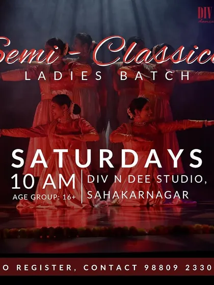 Our Semi-Classical Ladies Batch is a space for women to connect with dance and with each other. Join us on Saturdays at our Sahakarnagar studio.