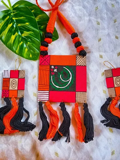 These images showcase the wide variety of my fabric jewelry collection, including different prints, paintings, and color combinations, all available for wholesale.