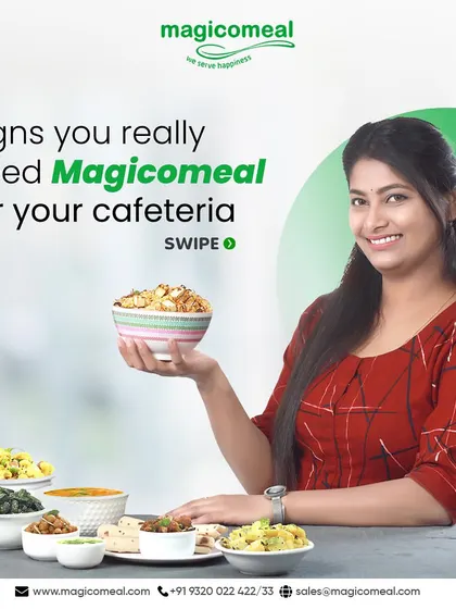 This image poses the question "Signs you really need Magicomeal for your cafeteria". It's the start of a carousel that explains how our service solves common cafeteria issues.