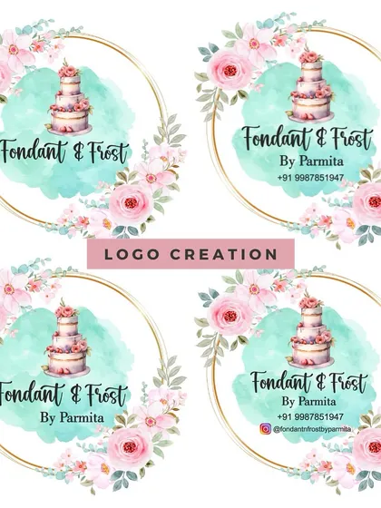 An example of our logo creation service. We designed this beautiful floral watercolor logo for 'Fondant & Frost by Parmita' to perfectly capture her brand's essence.