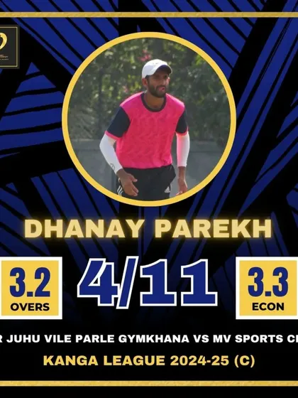 A match-winning spell from Dhanay Parekh in the Kanga League, taking 4 wickets for just 11 runs.