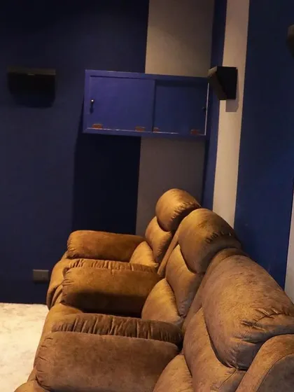 A duplicate of 336, this image highlights the placement of the surround speakers and the simple, effective acoustic paneling.