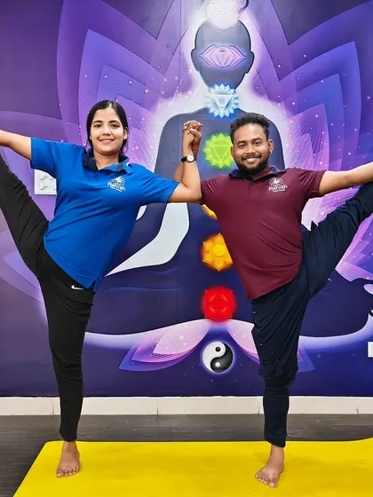 Finding symmetry and balance together in this standing split partner pose. It's a great way to motivate each other.