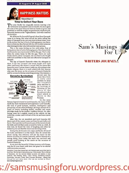 A repeat of my column "Time to Collect Your Dues," offering timeless wisdom on spiritual balance.