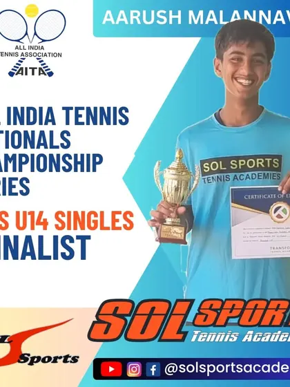 We congratulate Aarush Gururaj Malannavar on securing the finalist trophy at the Boys U14 All India AITA Championship Series. His dedication on the court is inspiring.