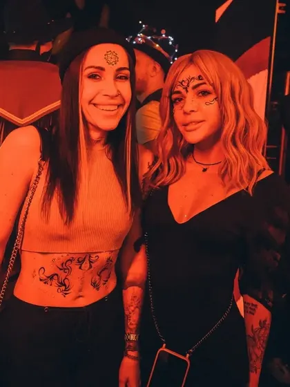 With my sister at the Balagan 24 party. We love the festival look with the face art, getting into the vibe of the event.