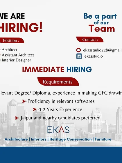 Ekas Studio in Jaipur is hiring for multiple roles.