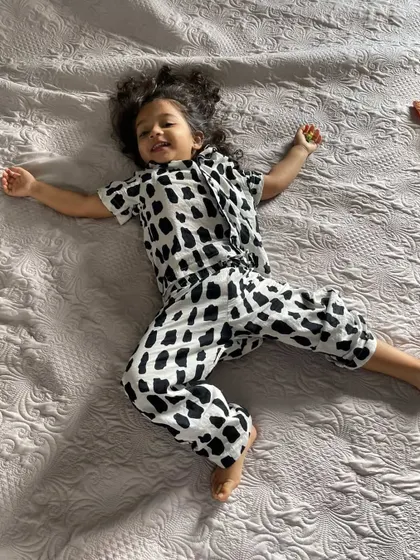 Pure comfort for your little one. This toddler is relaxing in our Rocky print pyjama set, made from soft cotton that's gentle on the skin and perfect for a good night's sleep or a lazy afternoon.