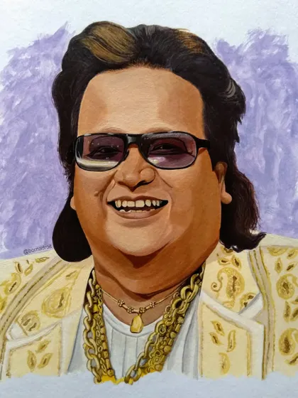 A vibrant acrylic portrait of the music icon Bappi Lahiri. I had fun painting the details, from his signature sunglasses to the gold chains, bringing his larger-than-life personality to the paper.