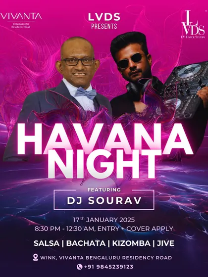 Another vibrant poster for Havana Nights with DJ Sourav, inviting everyone to the party of the week.