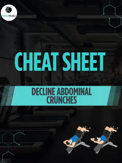 Cheat Sheet: Decline Abdominal Crunches. Increase the intensity of your crunches by using a decline bench.