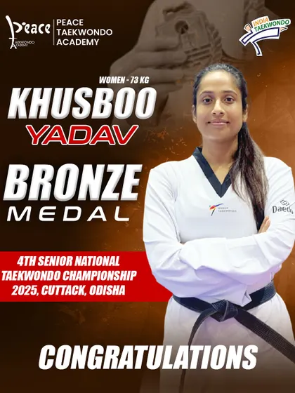 Congratulations to Khusboo Yadav for her bronze medal at the Senior National Taekwondo Championship in Cuttack. Her powerful performance highlights the depth of talent in our women's team.