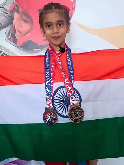 We are proud to represent India on the international stage. Here is our champion, Pahal Kedia, after winning two bronze medals at the 7th Heroes Taekwondo International Championship in Thailand.