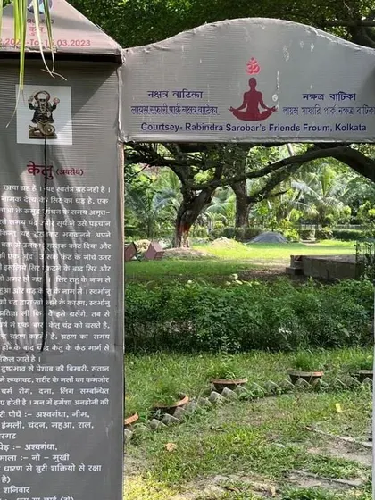 This plaque is for 'Ketu' at the Nakshatra Vatika. It explains Ketu's influence on spirituality and detachment and lists the corresponding plants for meditation.