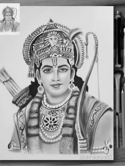 A custom A4 size commission of Lord Ram, created from a reference image for a client in Kolkata. This graphite drawing highlights the intricate details of his crown and jewelry.