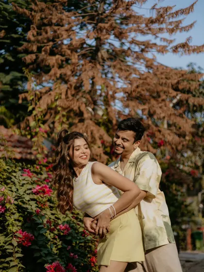 A candid moment of laughter and embrace. We use the golden hour light to capture the natural, easy chemistry between a couple, resulting in photos that feel both beautiful and real.