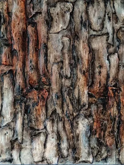 I call this series "Rooted in Strength." This artwork is a tribute to the mighty tree trunk, with its rugged ridges and grooves telling a story of resilience. It reminds me that we too can weather life's storms and stand tall, firm in our roots.