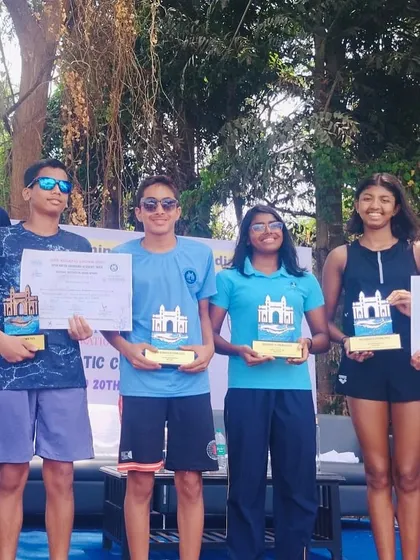 Our victorious swimmers on the podium at the Goa Open Water Meet.