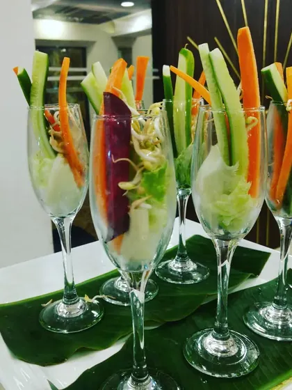 Another shot of my popular salad-in-a-glass, a convenient and stylish way for guests to enjoy fresh vegetables.