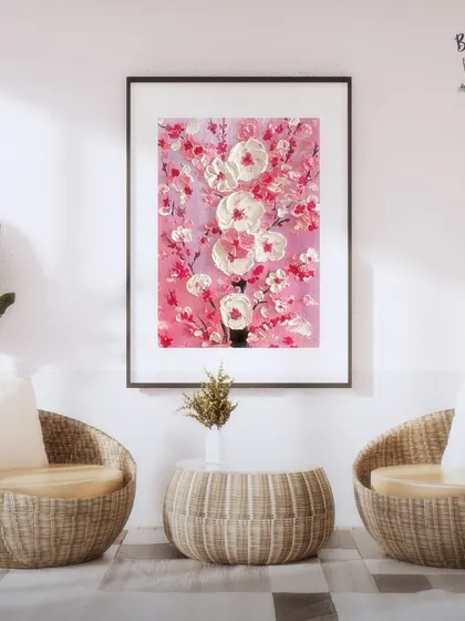 Imagine this beautiful, textured cherry blossom painting hanging in your home. You can create this yourself at one of my weekend workshops. It's a perfect piece to brighten any room.