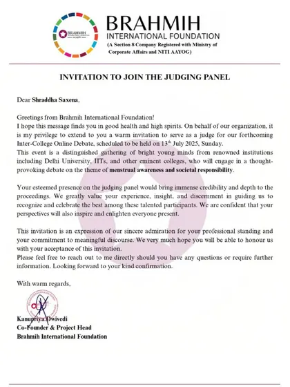 I was invited to be on the judging panel for an inter-college debate on menstrual awareness. It is important to engage in conversations around social responsibility and health.