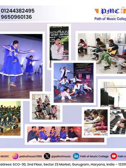 This collage captures the vibrant spirit of our student community. From classical dance performances and group guitar lessons to keyboard practice and vocal sessions, we provide a platform for every student to shine.