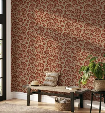 An entryway featuring our Autumn Blossom wallpaper creates a welcoming and stylish first impression. The floral pattern adds a touch of nature-inspired elegance to the home.