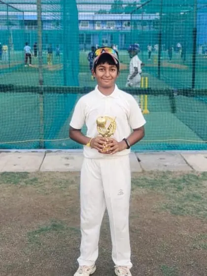 Akarsh M awarded Player of the Match in the Sheen Cricket Cup U-12.