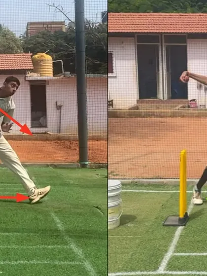 Look at the difference in the stride width and body alignment. By correcting a 'past side on' position, we gave this leg spinner a stable base to bowl from, improving both power and accuracy.
