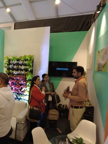 My team and I had a wonderful time discussing green solutions with architects and designers at our FOAID stall. Here, we are explaining the benefits of our vertical garden systems.