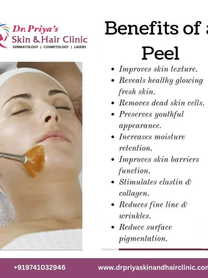 A peel offers numerous benefits, including improved skin texture, removal of dead skin cells, and increased moisture retention. It also stimulates elastin and collagen to reduce fine lines and surface pigmentation.