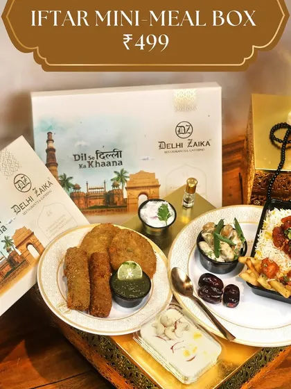 For a smaller gathering or a personal treat, I offer the Iftar Mini-Meal Box for ₹499. It includes a satisfying portion of Creamy Garlic Chicken, kababs, and Chicken Sizzler Biryani, along with dates and dessert. It’s a complete, delicious Iftar meal for one or two.